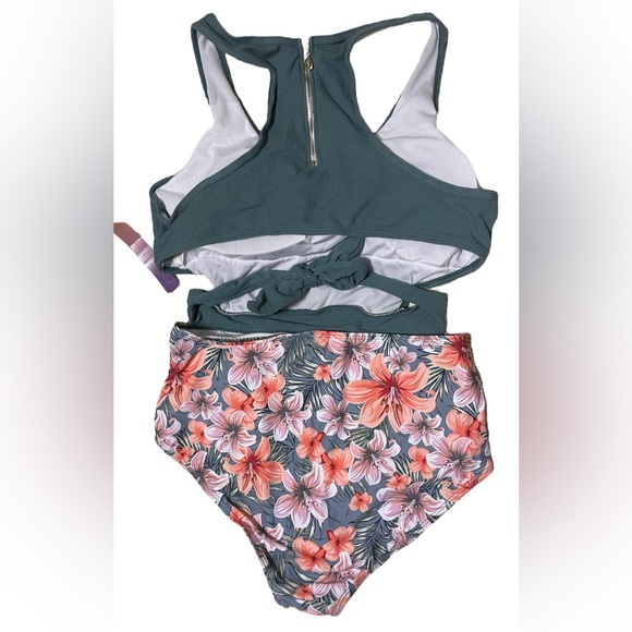 Textured & Floral Racerback/Tie Monokini - Picture 8 of 9